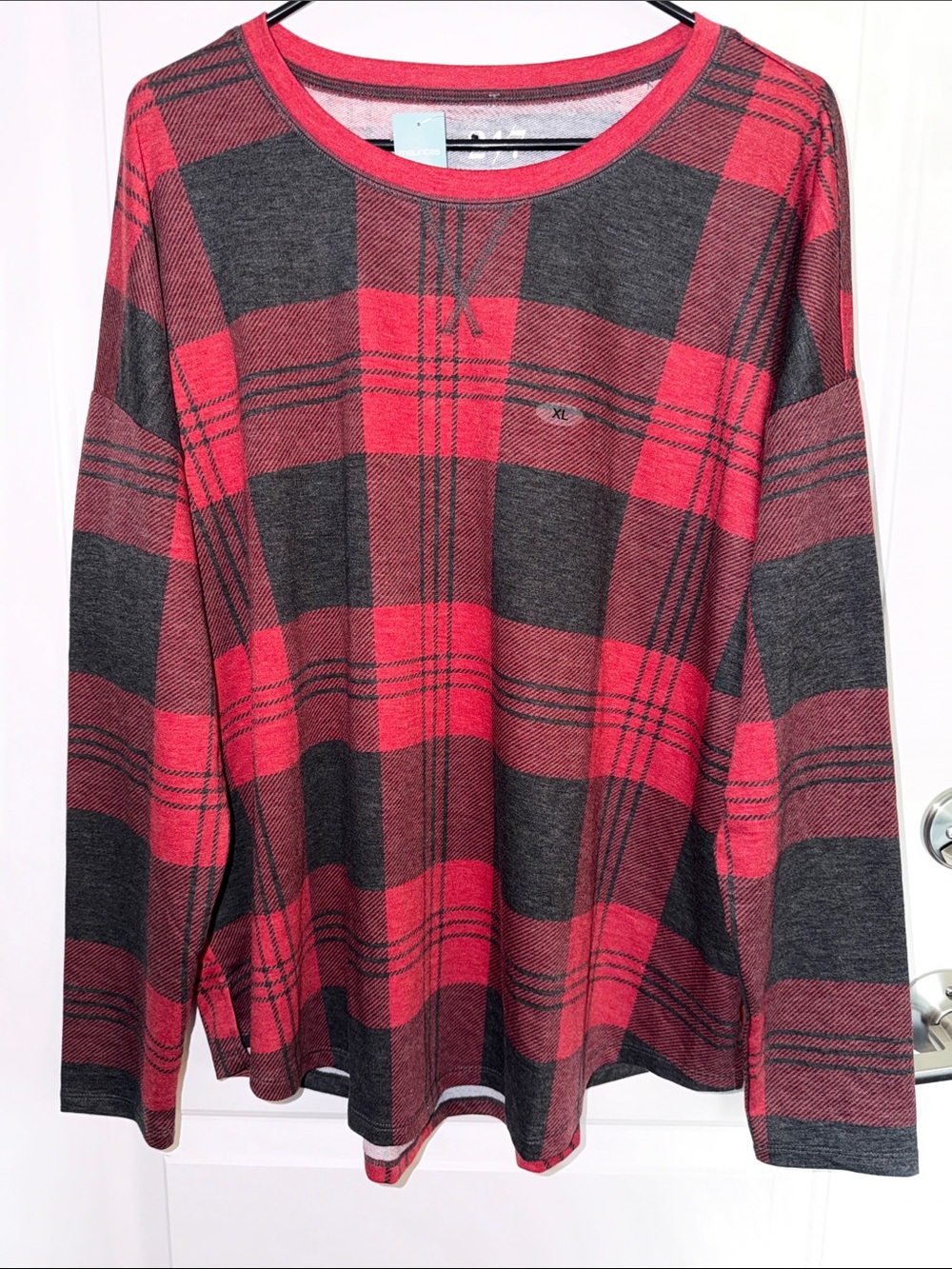 Maurices Red & Charcoal Plaid Long Sleeve Top